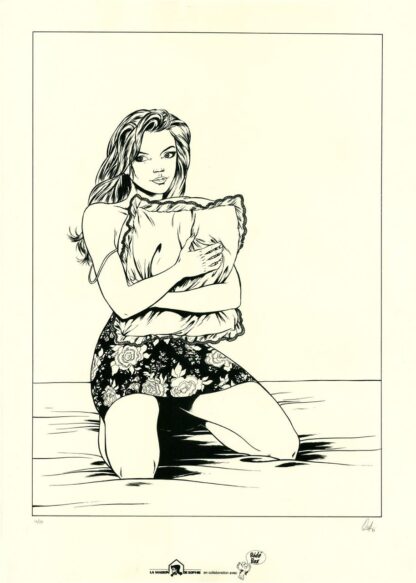 Horizon blanc Sérigraphie signée Femme agenouillée