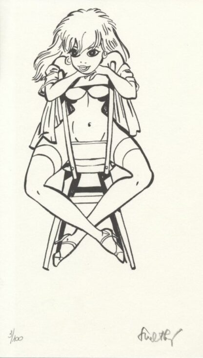 Walthéry : Ex-libris offset signé : Pin-up assise