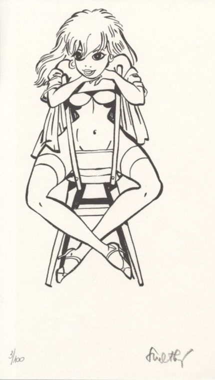 Walthéry : Ex-libris offset signé : Pin-up assise