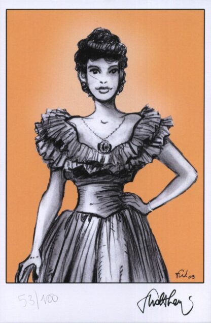 Walthery, Ex-libris offset, Jeune femme du 19ème siècle