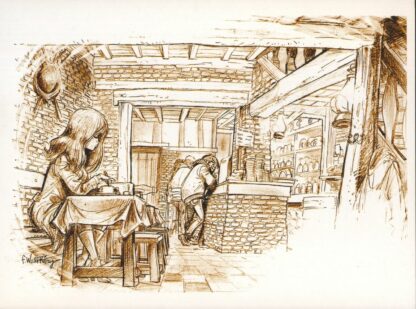 Walthery, Ex-libris offset, Jeune femme dans le bar (Version sépia)
