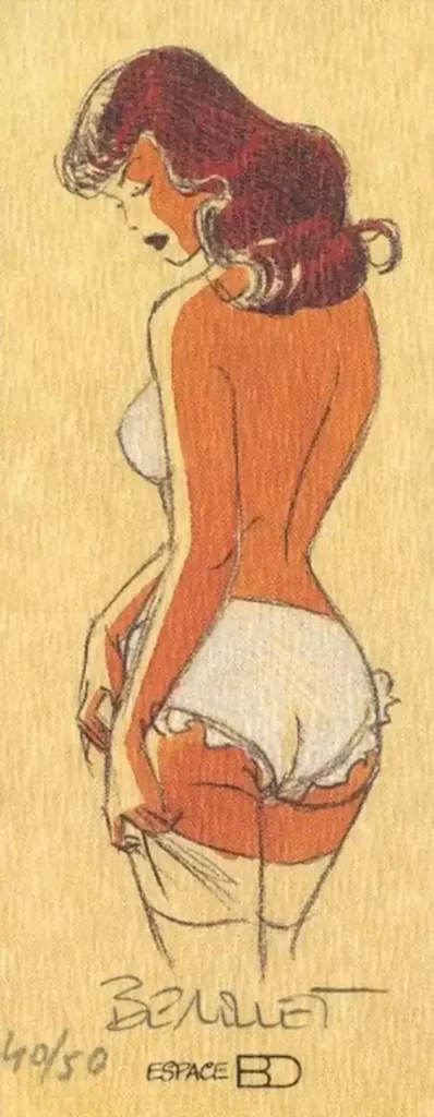 Ex-libris Berthet pin-up porte-jarretelle signé