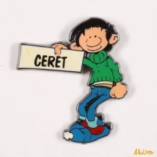 Pin’s Gaston Lagaffe fait du stop pour Céret édition Corner Franquin