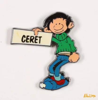 Pin’s Gaston Lagaffe fait du stop pour Céret édition Corner Franquin