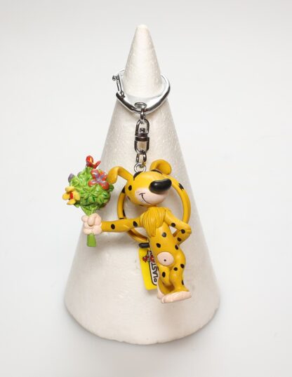 Franquin, Le Marsupilami, Porte-clé Plastoy en PVC, Marsupilami portant un bouquet de fleurs