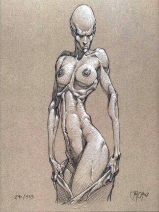 Caza : Ex-libris offset signé : Femme se déshabillant