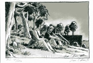 Jean-Claude Denis, Le pélican, Ex-libris offset signé, Assis dans l'herbe
