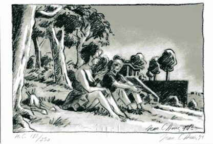 Jean-Claude Denis, Le pélican, Ex-libris offset signé, Assis dans l'herbe