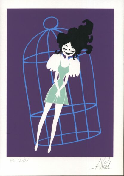 Alfred, Corbeyran, Abraxas, Ex-libris sérigraphié signé, Femme-oiseau
