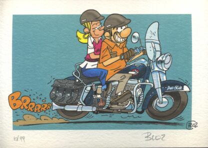 Bloz, Les fondus de moto, Ex-libris offset signé, Duo Glide