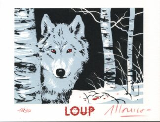 Moreno, Loup, Ex-libris sérigraphié signé, Loup dans la forêt