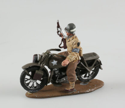 2nd World War, Figurine en métal, Soldat de l' US Army, Figurine en métal, Military Police sur sa Harley (Abimée à réparer)