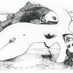 Baudoin, Dali, Ex-libris offset signé, Femme et poisson