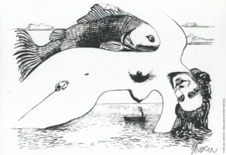 Baudoin, Dali, Ex-libris offset signé, Femme et poisson