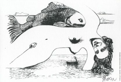 Baudoin, Dali, Ex-libris offset signé, Femme et poisson