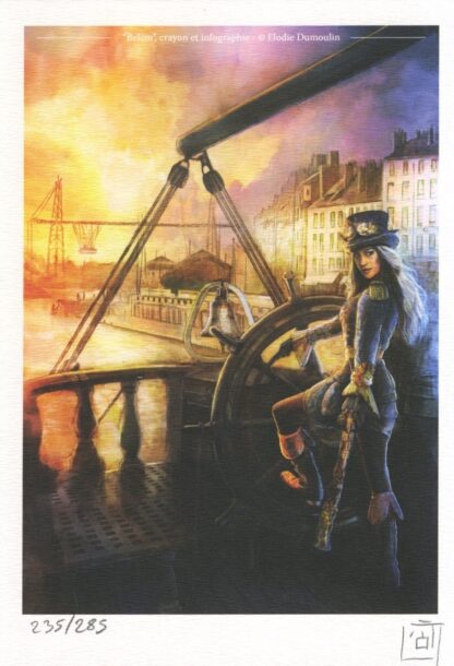 Dumoulin, Ex-libris offset signé, Sur le bateau