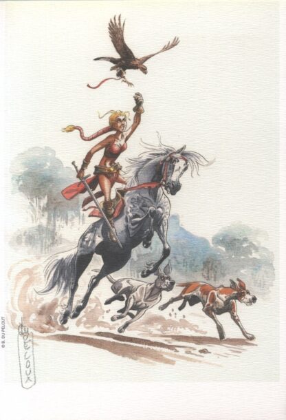 Du Pelout, Ex-libris offset signé, Cavalière
