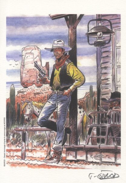 Girod, Lucky Luke, Ex-libris offset signé, Hommage à Morris