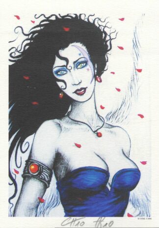 Hoyas, Fa-Seiryu, Ex-libris offset signé, Femme au bustier bleu