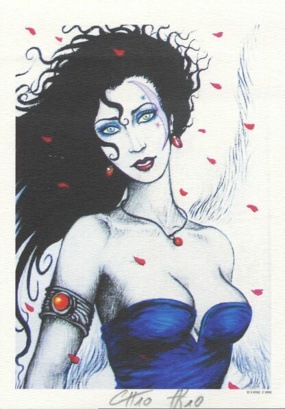 Hoyas, Fa-Seiryu, Ex-libris offset signé, Femme au bustier bleu