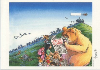 Jouannigot, Le vent dans les sables, Ex-libris offset signé, Ours lisant