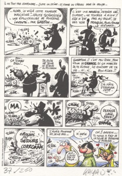 Kaya, Ex-libris offset signé, Hommage à Franquin et Gaston
