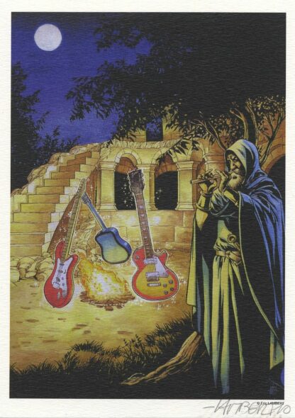Lambert, Merlin, Ex-libris offset signé, Guitares
