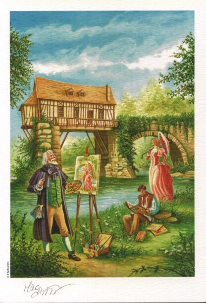 Magnin, Ex-libris offset signé, peintre à la campagne