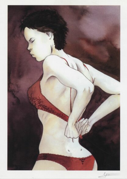 Penet, Marie des loups, Ex-libris offset signé, Marie des loups dégrafant son soutien-gorge