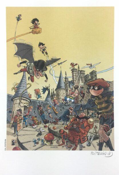 Poitevin, ex-libris offset signé, Hommage à la BD