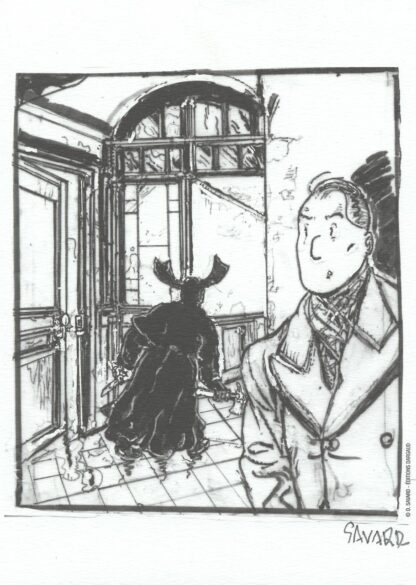 Savard, Ex-libris offset signé, Dick Hérisson et l'ombre, version noir et blanc