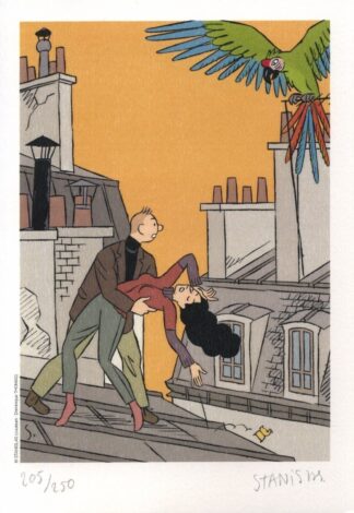 Stanislas, Le perroquet des Batignoles, Ex-libris signé, Sur le toit