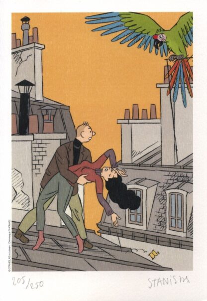 Stanislas, Le perroquet des Batignoles, Ex-libris signé, Sur le toit