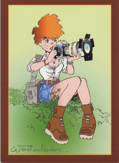 Wasterlain, Jeannette Pointu, Ex-libris offset signé, Jeannette photographe assise