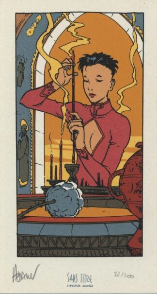 Adamov, L'impératrice Rouge, Ex-libris sérigraphié signé, Femme et encens