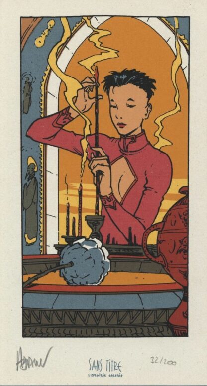 Adamov, L'impératrice Rouge, Ex-libris sérigraphié signé, Femme et encens