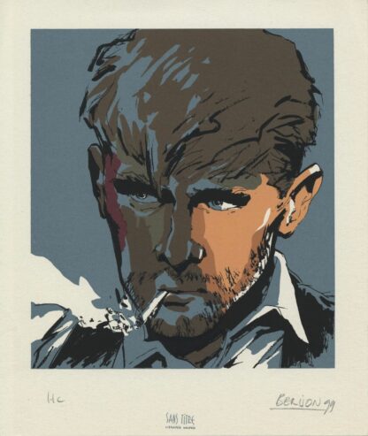 Berlion, Lie de vin, Ex-libris sérigraphié signé, Portrait