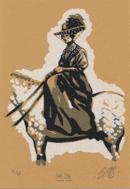 Bertail, L'enfer des Pelgram, Ex-libris sérigraphié signé, Femme à cheval
