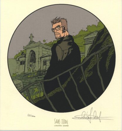 Charlet, Le Maître de jeu, Ex-libris sérigraphié signé, Cimetière