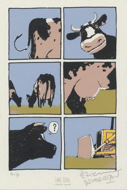 Davodeau, Rural, Ex-libris sérigraphié signé, Vache