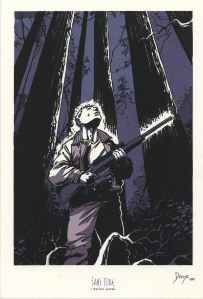 Denys, Comptine d'Halloween, Ex-libris sérigraphié signé, Chasseur
