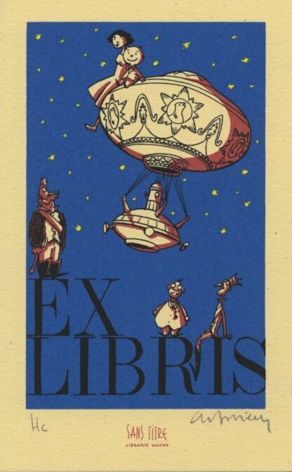 Durieux, Benito Mambo, Ex-libris sérigraphié, Mongolfière
