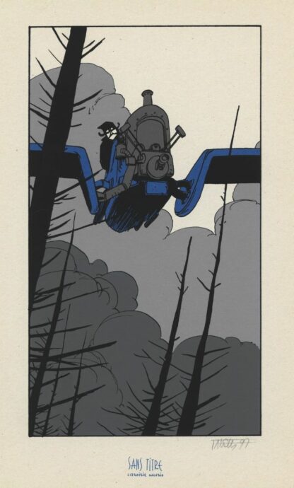 Falque, Le Fond du Monde, Ex-libris sérigraphié signé, Aéroplane