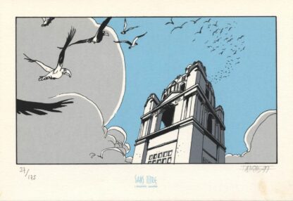 Falque, Le fond du monde, Ex-libris sérigraphié signé, Oiseaux en vol