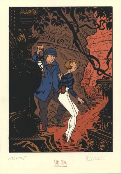 Heloret, Le bateau-feu, Ex-libris sérigraphié signé, Prudence