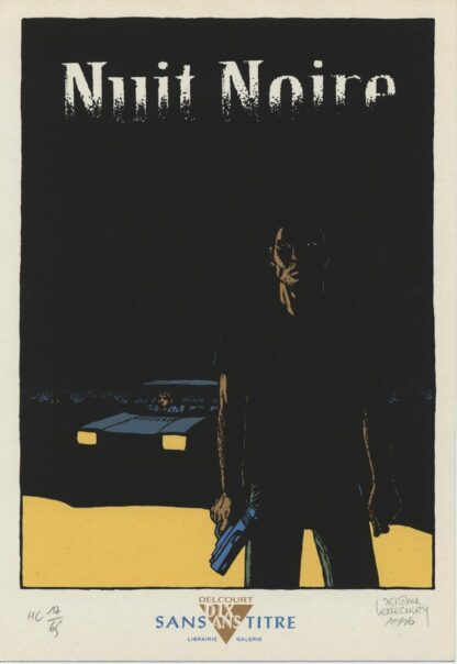 Lereculey, Nuit Noire, Ex-libris sérigraphié signé, voiture et personnage armé