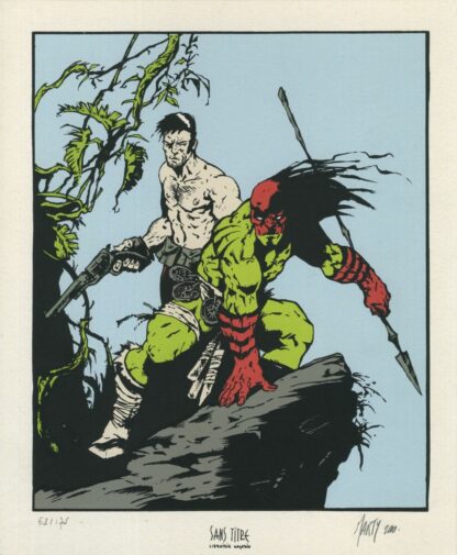 Marty, Mort Linden, Ex-libris sérigraphié signé, Guerriers