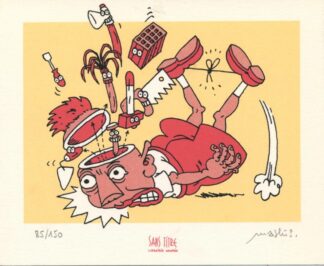 Mathis, Henri Chienne de Vie, Ex-libris sérigraphié signé, La chute