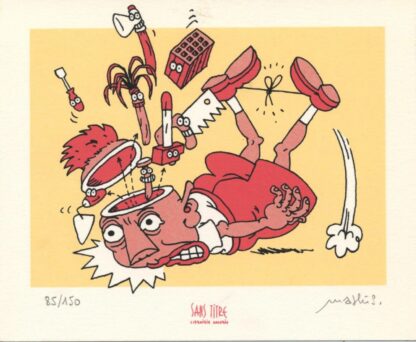 Mathis, Henri Chienne de Vie, Ex-libris sérigraphié signé, La chute