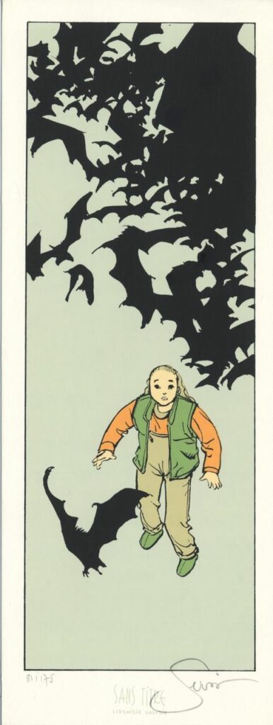 Servain, L'histoire de Siloë, Ex-libris sérigraphié signé, Chauve-souris